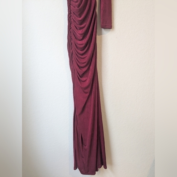 Misha Red Gathered High Slit One Shoulder Asymmetric Pauline Maxi Dress Cocktail - Picture 8 of 14